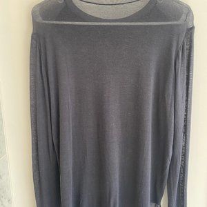 Vince- Navy Blue Silk Front Cashmere Back Light Sweater Top